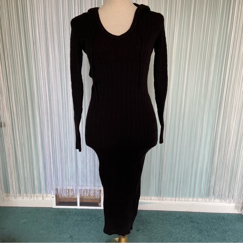 Black Hoodie Ribbed Sweater Dress Size Small